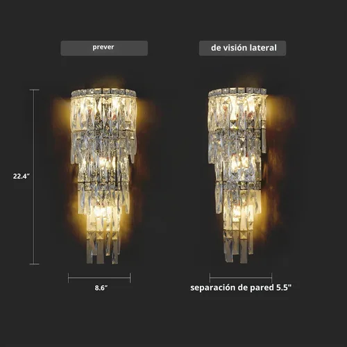 Vista 4 de Apliques de pared, modernos apliques de pared de cristal para interiores, lámpara de pared cromada de lujo, lámpara de pared K9 con gotas de cristal