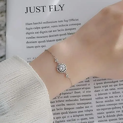 Vista 5 de StarGems 1 pulsera de moissanita 925 chapada en platino y circonita rodeada ajustable con diseño de girasoles B4692, Piedra, moissanita