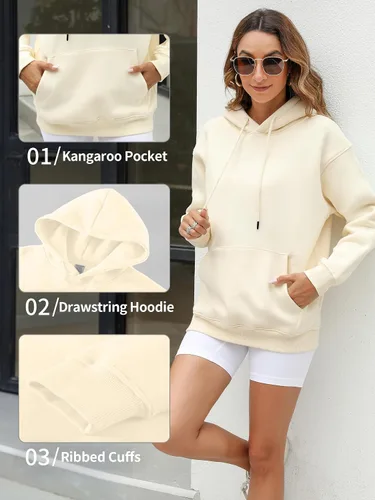 Vista 3 de ATTRACO Sudaderas con capucha de gran tamaño para mujer, sudaderas casuales con bolsillo de forro polar con capucha
