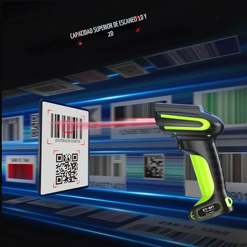 Vista 5 de Eyoyo 3 en 1 mano 2D QR escáner de código de barras inalámbrico industrial Bluetooth Verde