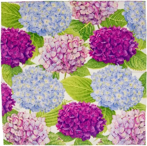Vista 6 de Caspari Servilletas de cóctel de papel Hydrangea Garden en color azul - 2 paquetes de 20