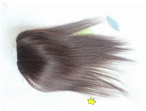 Vista 2 de 2 clips en la parte superior de cabello humano con cierre de peluca para cabello fino de 10 pulgadas para mujer (marrón oscuro)