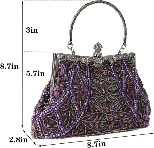 Vista 3 de DA BODAN Bolso de noche para mujer estilo vintage con cuentas y lentejuelas y perlas bolso de hombro para boda novia fiesta de graduación
