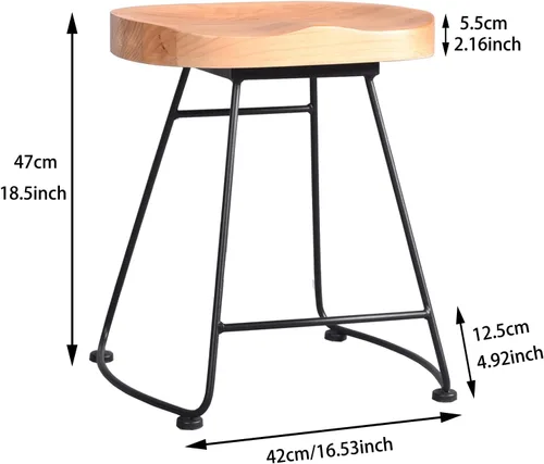 Vista 3 de Juego de 2 taburetes de bar modernos, sillas de comedor estilo rústico retro americano, taburete de bar corto de madera de mediados de siglo