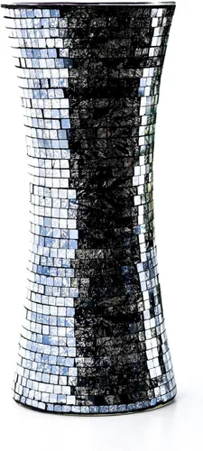 Vista 8 de Florero de vidrio de mosaico, jarrones de vidrio negro de 11.6 pulgadas para centros de mesa