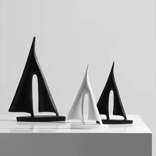 Vista 5 de Estatuilla de velero de resina blanca y negra para decoración del hogar, moderna y simple, estatua de barco, regalo, escultura decorativa de barco