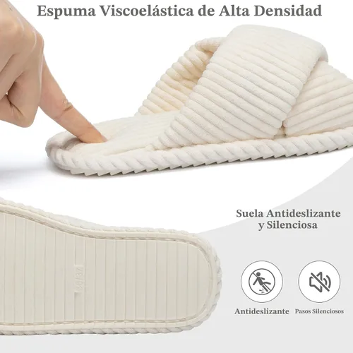 Vista 5 de GOEWY - Pantuflas para mujer con espuma viscoelástica para el hogar, con entretejido de pana, tiras cruzadas, con punta abierta, sandalias cómodas
