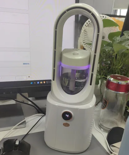 Vista 3 de Ventilador de escritorio de pie sin aspas, humidificador portátil 3 en 1, enfriador de aire silencioso con luz LED, control táctil, ventilador