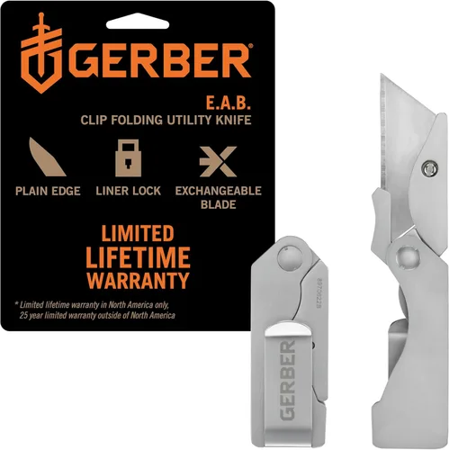 Vista 18 de Gerber Gear EAB Lite Pocket Razor Knife with Money Clip - EDC Gear Folding Stainless Steel Utility Knife with Box Cutter Blade for Everyday Carry