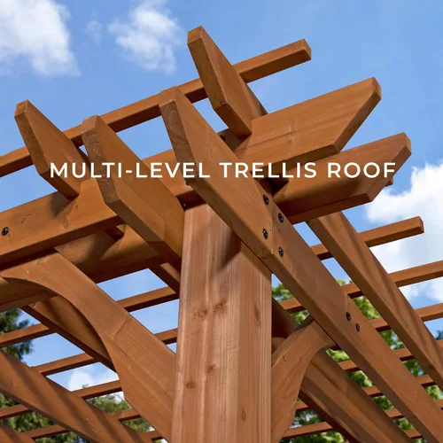 Vista 7 de Backyard Discovery Beaumont - Kit de pérgola tradicional de madera de cedro de 10' x 10' con techo de celosía, durabilidad para todas