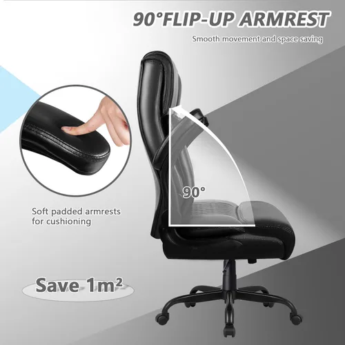 Vista 4 de OFIKA Silla ejecutiva de oficina resistente, reposabrazos abatible, acolchado, silla de juegos de computadora, silla de escritorio de piel