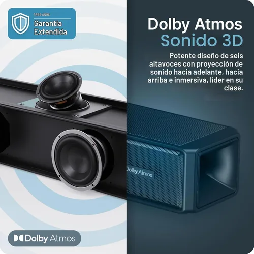 Vista 3 de Majority Barra de sonido Sierra Dolby Atmos para TV con Bluetooth 5.0 HDMI ARC, óptico, USB y AUX, paso HDR 4K 4 modos de ecualización Barra