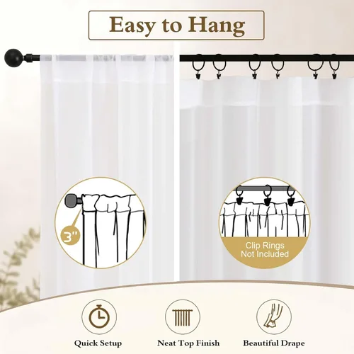 Vista 6 de OWENIE White Sheer Curtains 96 Inches Long 2 Panels for Living Room 52 Wide