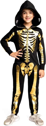 Vista 6 de Tipsy Elves Disfraz de esqueleto de Halloween, overol unisex de esqueleto para niños y jóvenes