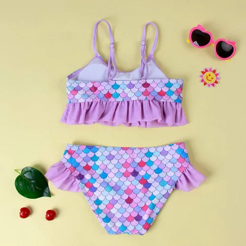 Vista 3 de Anbaby Conjunto de traje de baño de 2 piezas para niña pequeña bikini con volantes para niñas