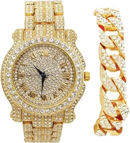 Vista 25 de Charles Raymond Reloj redondo de lujo para hombre totalmente incrustado con brillantes en plata con pulsera Bling-ed Out - L0504B