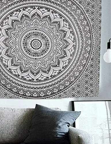 Vista 2 de Popular Handicrafts Original Ombre - Tapiz indio Mandala para pared, ornamento hippie, colcha bohemia con brillo metálico