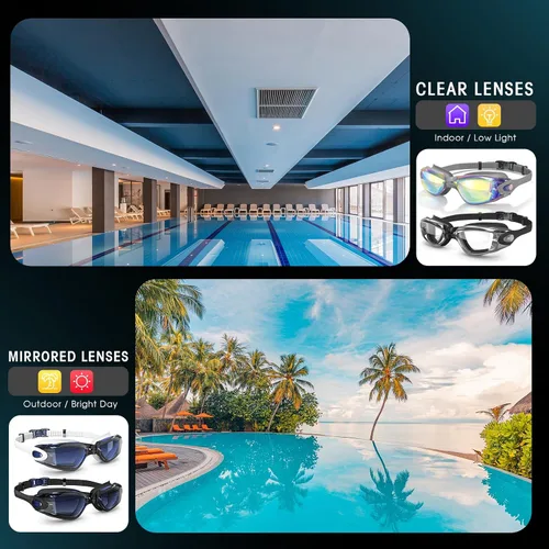 Vista 6 de Gafas de natación Braylin, paquete de 2 gafas de natación, antivaho, sin fugas para adultos, hombres, mujeres y jóvenes
