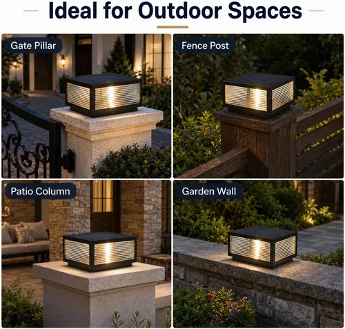 Vista 4 de Luces solares para postes al aire libre, de lujo, modernas, con tapa de poste solar, luz de columna de cubierta de valla con IP65, luces de pilar