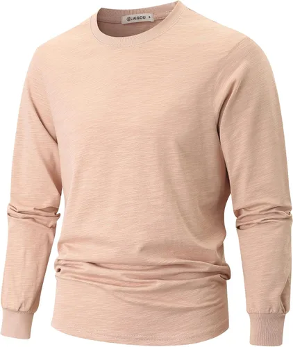 Vista 18 de KLIEGOU - Camiseta de cuello redondo para hombre, 100 % algodón, ajuste holgado, gruesa, de peso pesado