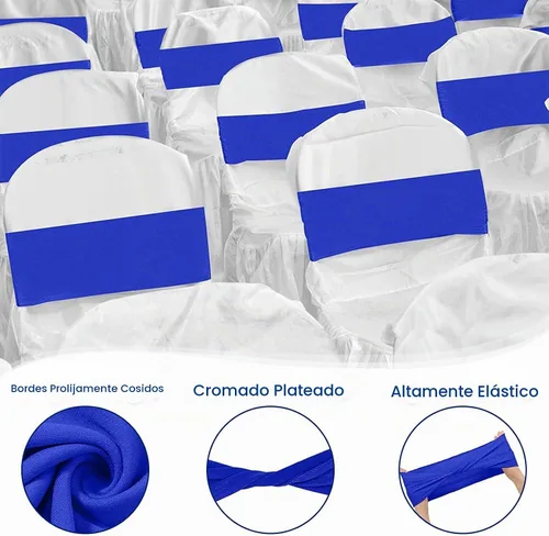 Vista 3 de Kinlop 50 Piezas Bandas de Spandex para Sillas Lazos Bandas para Sillas Bandas Deslizantes para Fundas Bandas Elásticas Lazos Sin Hebilla Azul