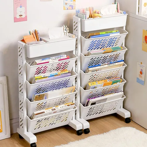 Vista 5 de Estantería móvil, de gran capacidad, giratoria, extraíble, de plástico, para organización rodante, organizador de almacenamiento para el hogar