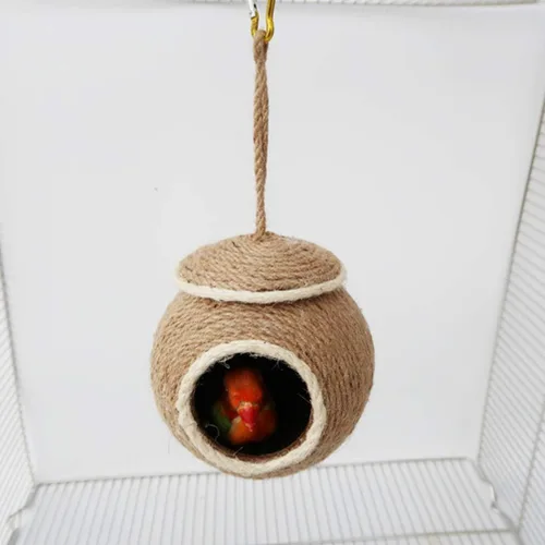 Vista 2 de POPETPOP Cama para dormir loro cuerda natural tejido nido loro hamaca cálida cuerda cama de pájaro