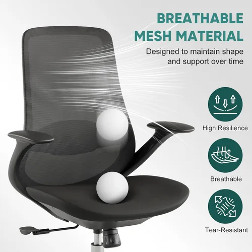 Vista 3 de Silla de oficina ergonómica de malla, silla de escritorio ejecutiva de 330 libras con soporte lumbar, reposabrazos 2D, cómodas sillas giratorias