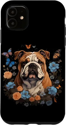 Vista 8 de Funda para iPhone 16 Bulldog Inglés con Flores y Mariposas