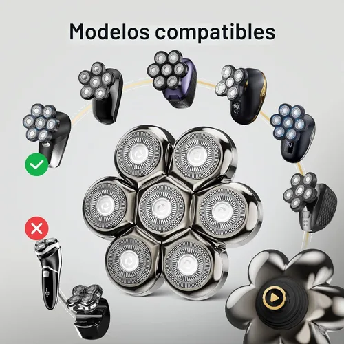 Vista 4 de 7 cuchillas flotantes de cabezal de afeitado de repuesto, cabezales de cuchilla de afeitadora lavables de repuesto para afeitadora de cabeza