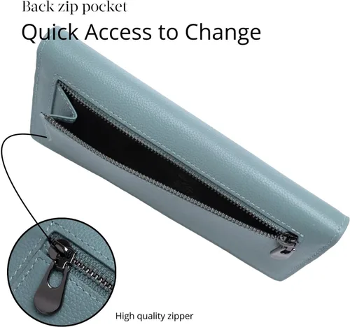 Vista 4 de Bveyzi Billeteras de cuero ultrafino con bloqueo RFID para tarjetas de crédito, billetera plegable para mujer