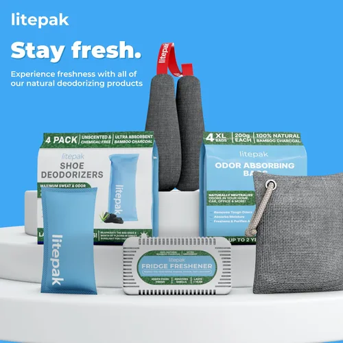 Vista 8 de Litepak Desodorizador de zapatos y eliminador de olores de carbón activado absorbente de olores para zapatos y bolsas de gimnasio, ambientador