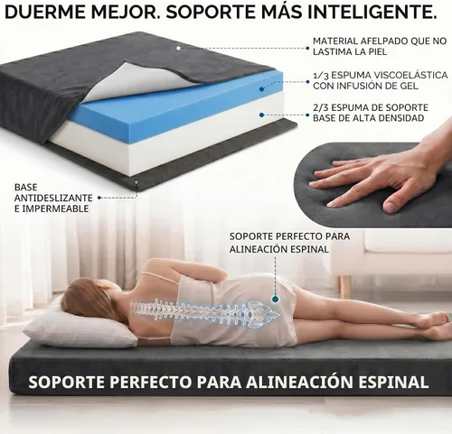 Vista 4 de Almohadilla de colchón de campamento, colchón de espuma viscoelástica de 3 pulgadas con parte inferior antideslizante y funda lavable, tapete Gris