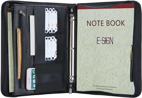 Vista 9 de Cuaderno Portafolio de Cuero con Carpeta, Portapapeles de Almacenamiento con Cubierta para Soporte de Bloc Legal Tamaño Carta A4, Bloc de Escritura
