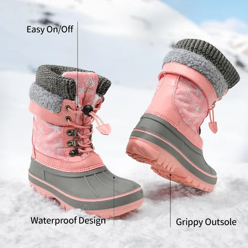 Vista 4 de DREAM PAIRS Botas de nieve, impermeables, con aislamiento, de invierno, para niño y niña