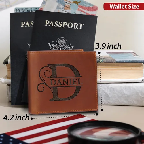 Vista 2 de Personalized Valentines Day Gifts for Husband, Custom Engraved Monogram Wallet, Leather Wallet for Boyfriend Fathers Days, Anniversary, Wedding