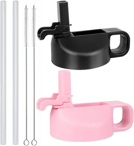 Vista 12 de Tapa de popote para botella de agua de boca ancha de 12, 32, 40, 64 onzas, tapas compatibles con Hydro Flask Sports Water Bottle Tapa superior