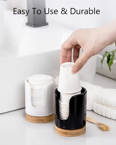 Vista 3 de Dispensador de tazas de baño de cerámica, soporte desechable de papel y plástico de 3 onzas, dispensador de tazas de enjuague bucal para baño
