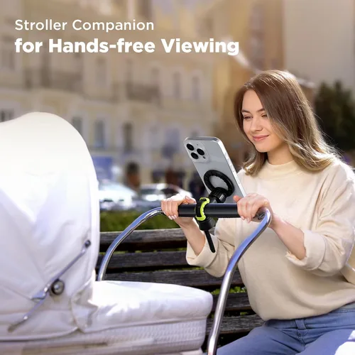 Vista 2 de OUTXE Soporte magnético de teléfono para cochecito, soporte de teléfono ajustable con Magsafe para carrito de compras, manillar de bicicleta
