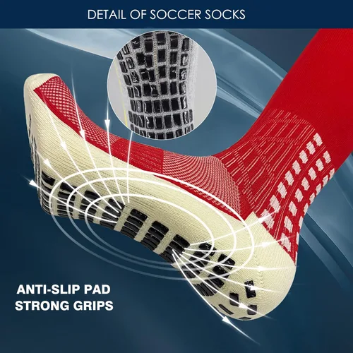 Vista 4 de Vegove 6 pares de calcetines de fútbol para hombre con agarre, calcetines deportivos antideslizantes, base de compresión alta hasta la rodilla