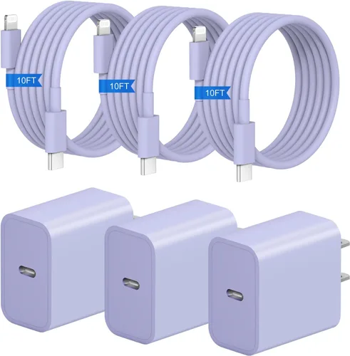 Vista 10 de Cargador rápido para iPhone, 3+3 unidades, cargador de pared USB C de 20 W con cable de carga rápida de 6 pies compatible con iPhone