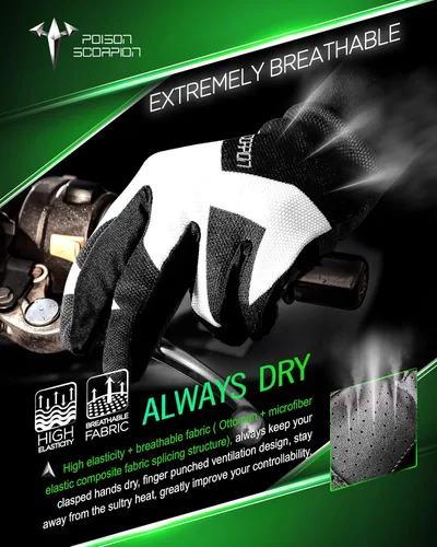Vista 2 de Guantes POISON SCORPION para motocicleta, guantes táctiles con dedos completos para hombres y mujeres, antideslizantes, transpirables, negro, XL