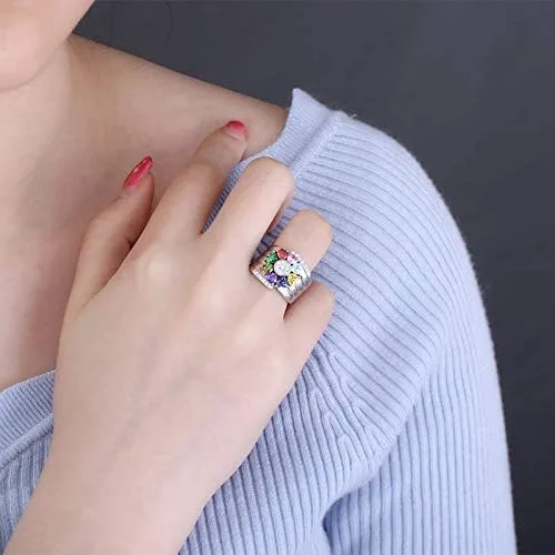 Vista 4 de AILIN Anillos personalizados con piedra natal para mujer, plata de ley 925, anillo personalizado con nombre, abuela, día de la madre, regalo