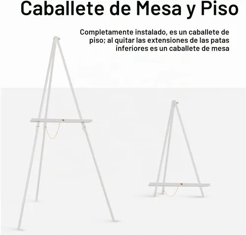 Vista 4 de Falling in Art - Caballete de trípode de madera con marco en A de 65 pulgadas (blanco)