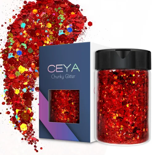 Vista 21 de Ceya Brillantina gruesa holográfica, 1 libra/16 onzas, oro diamante a granel, purpurina mixta gruesa y fina embotellada con lentejuelas metálicas