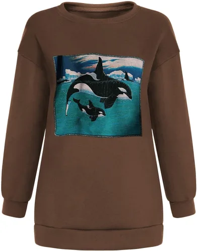 Vista 6 de Sudaderas de gran tamaño para mujer, diseño de delfín, cuello redondo, manga larga, cómoda, para otoño