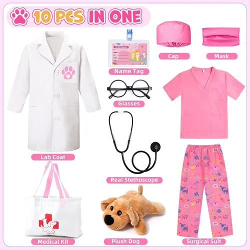 Vista 2 de G.C Disfraz de veterinario para niños pequeños, kit de médico médico, veterinario, juego de disfraz de Halloween para niños y niñas, día