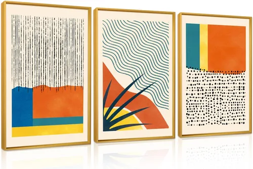 Vista 32 de CHDITB Juego de arte abstracto en lienzo enmarcado moderno para pared, ilustraciones contemporáneas para decoración del hogar, pintura de pared