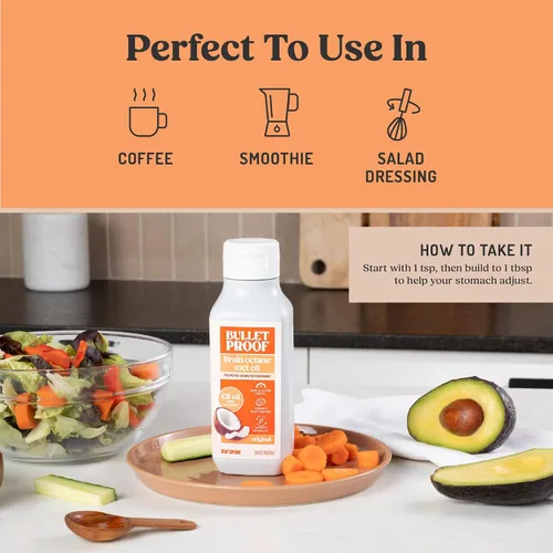 Vista 5 de Bulletproof Brain Octane Suplemento a base de aceite para el cerebro - 16 oz (paquete de 2) Aceite de coco 100% puro, suplemento energético keto
