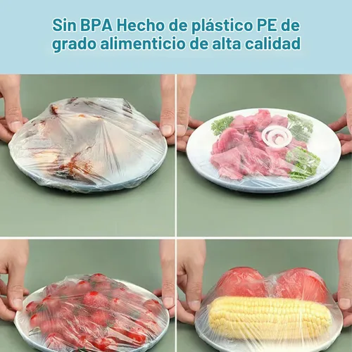 Vista 5 de 200 piezas de fundas elásticas reutilizables para cuencos, cubiertas de plástico para alimentos con bordes elásticos, tapas de cuenco estirables